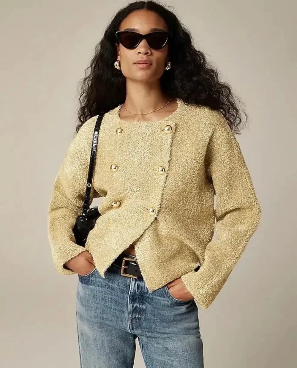 J. Crew Women's Oversized Double-faced Cardigan Metallic Jacket Gold Size S NWT